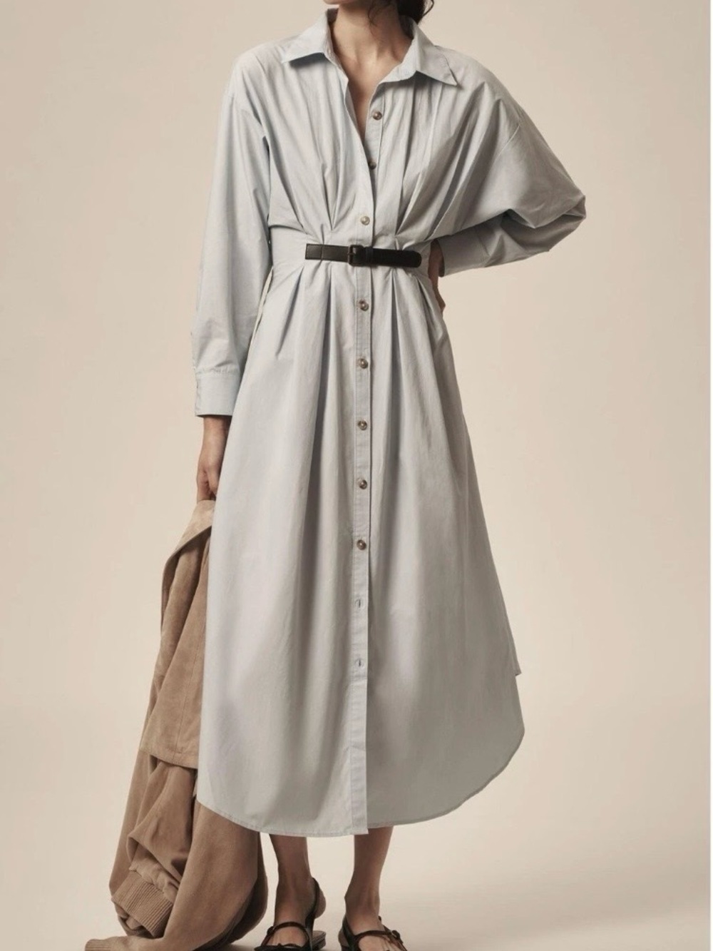 NWT Anthropologie Belted Poplin Midi Shirt Dress 22W Blue